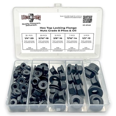 Boltsandnuts.Com Grade 8 Hex Top Locking Flange Nuts Phos & Oil - 80 PCS Assortment Kit #148